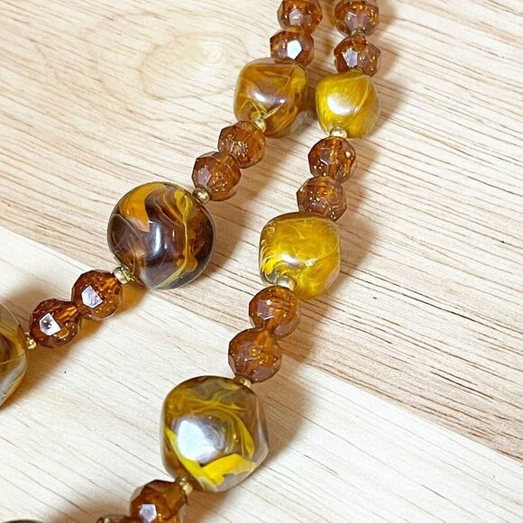 Vintage MCM Double Strand Lucite Jewelry Necklace Butterscotch Amber Germany - Picture 16 of 16